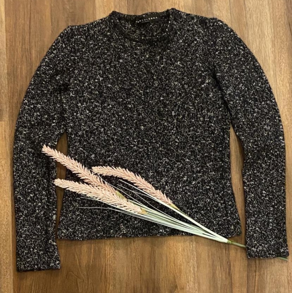 Jean Colonna Black and White Knit Wool Sweater - Size Small